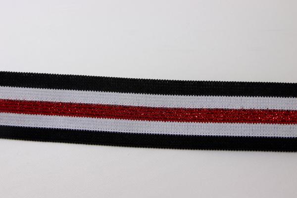 Glam Stripes - elastisch 2,5 cm - schwarz/weiß/rot Lurex
